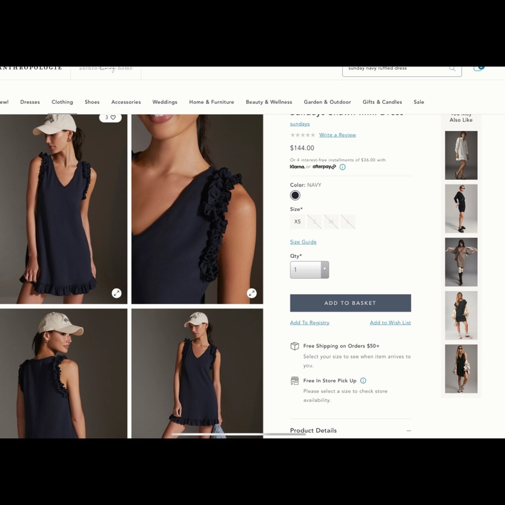 Navy ruffled Mini dress - anthro)
